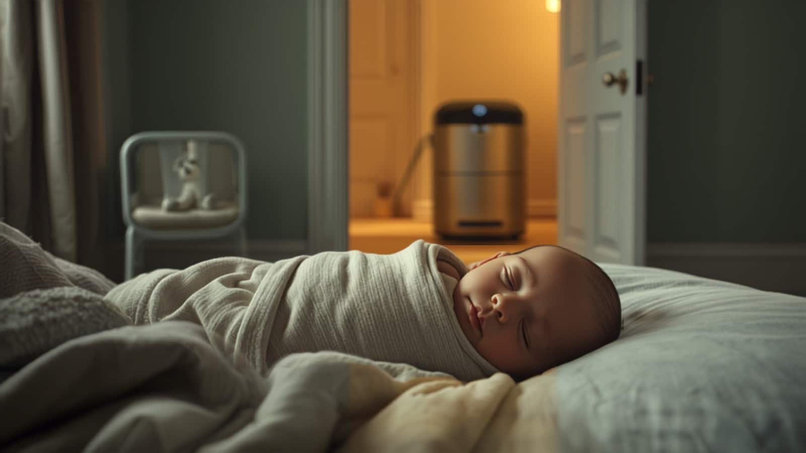 Bébé endormi pendant le passage du robot dans le couloir (illustration)