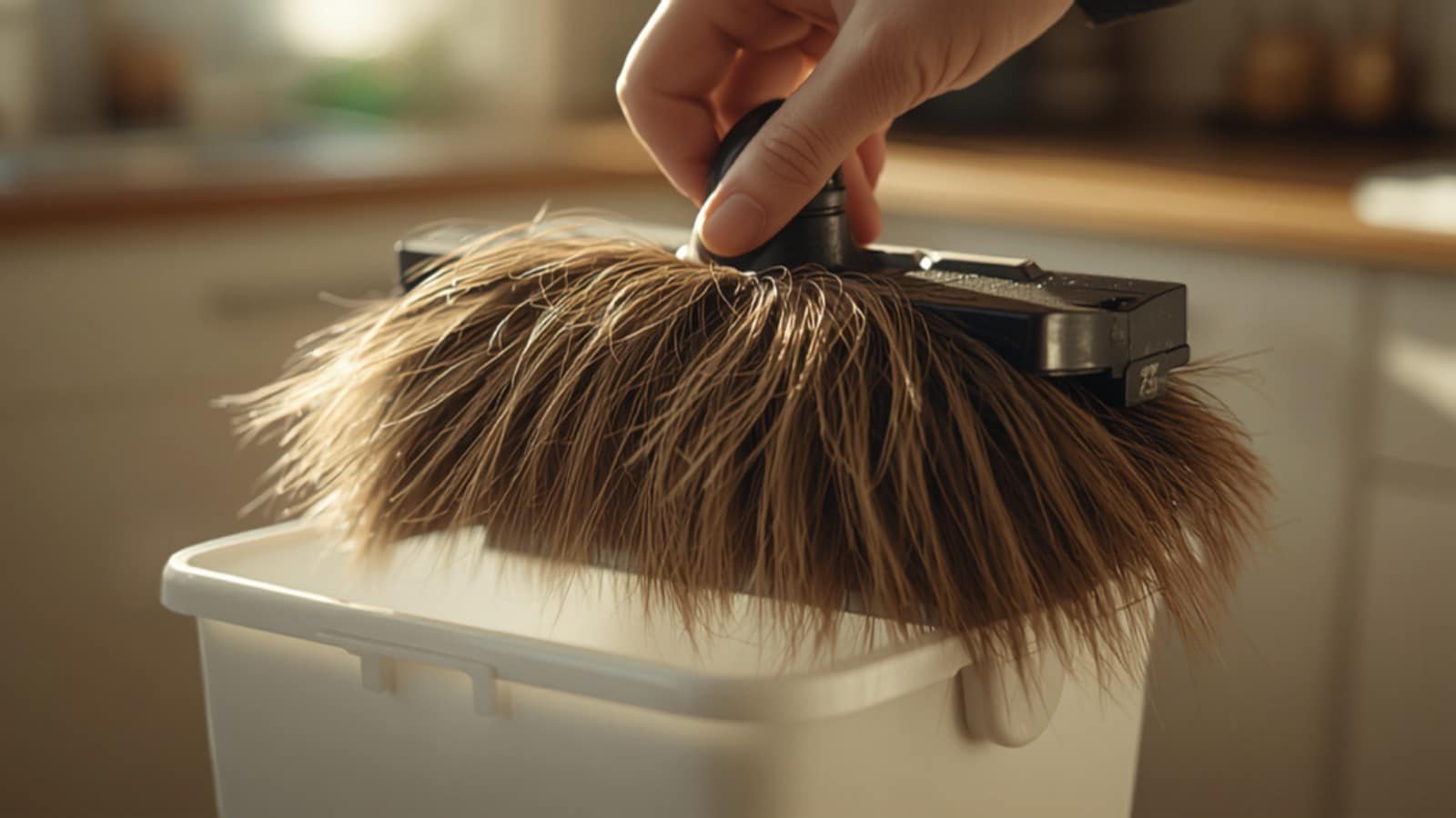 Brosse de robot aspirateur emmêlée de poils d'animaux (illustration)