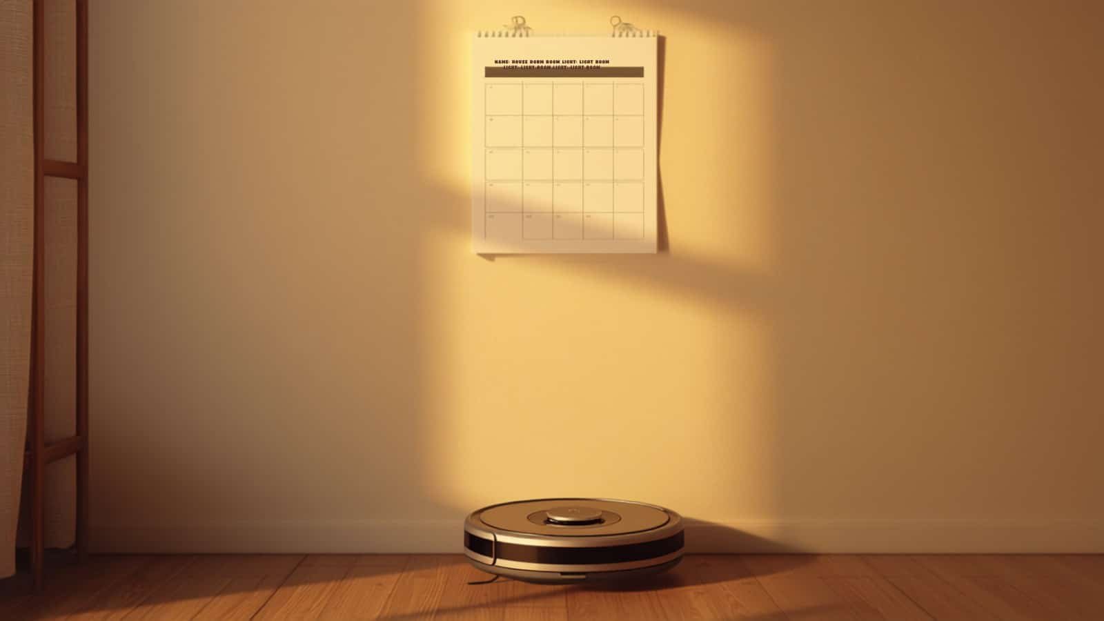 Calendrier mural et robot aspirateur, planification d'achat (illustration)