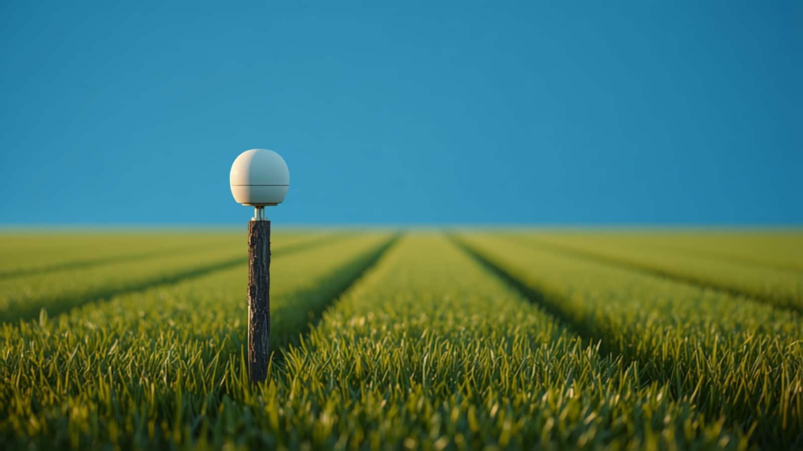 Antenne GPS RTK dans un jardin, robot tondeuse en lignes droites (illustration)