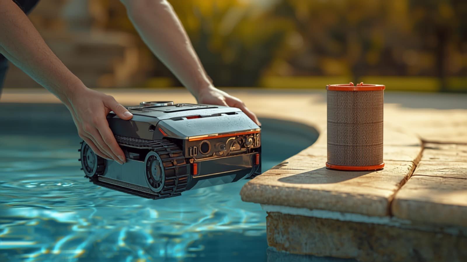Inspection des chenilles et du dessous d'un robot de piscine (illustration)