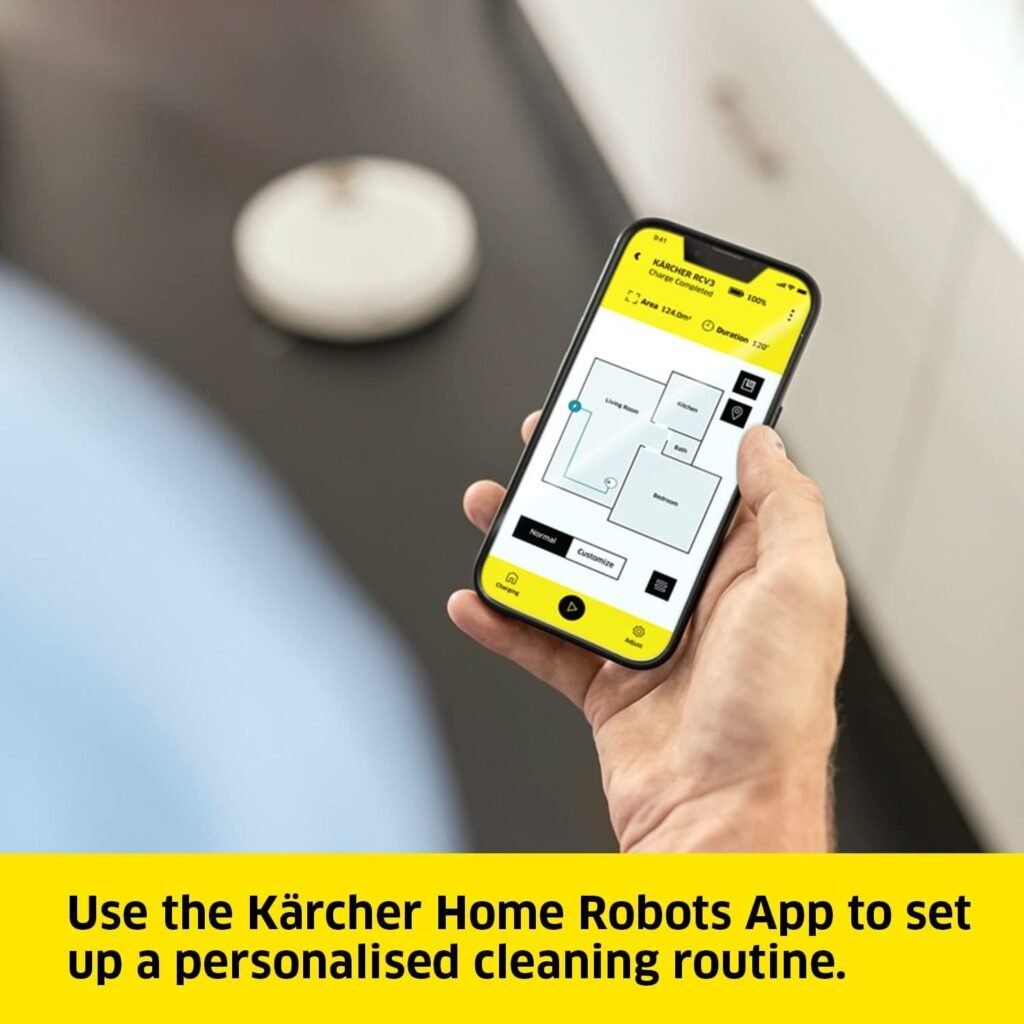 Kärcher RCV 3 : Programmation du nettoyage dans l'application Kärcher Home Robots (photo fabricant)