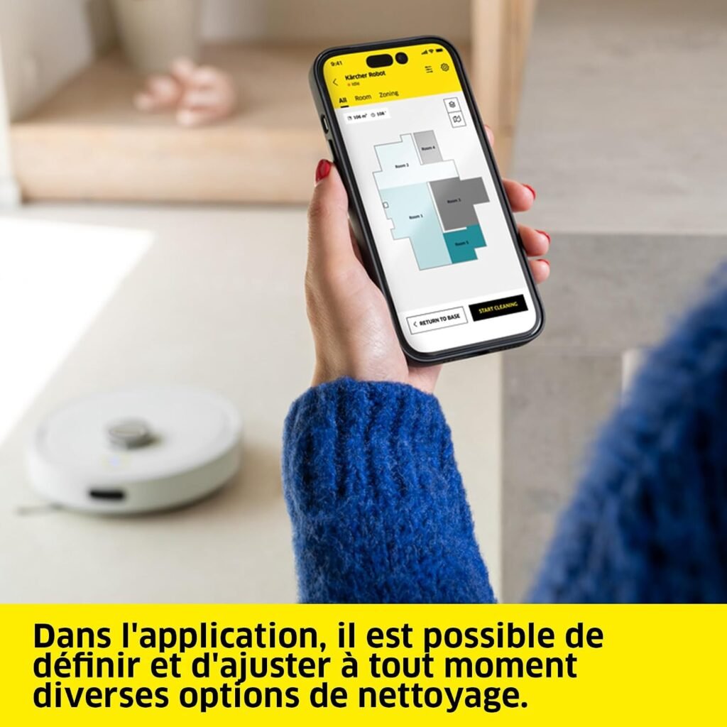 Kärcher RVC3 : Réglage des options de nettoyage dans l'application (photo fabricant)