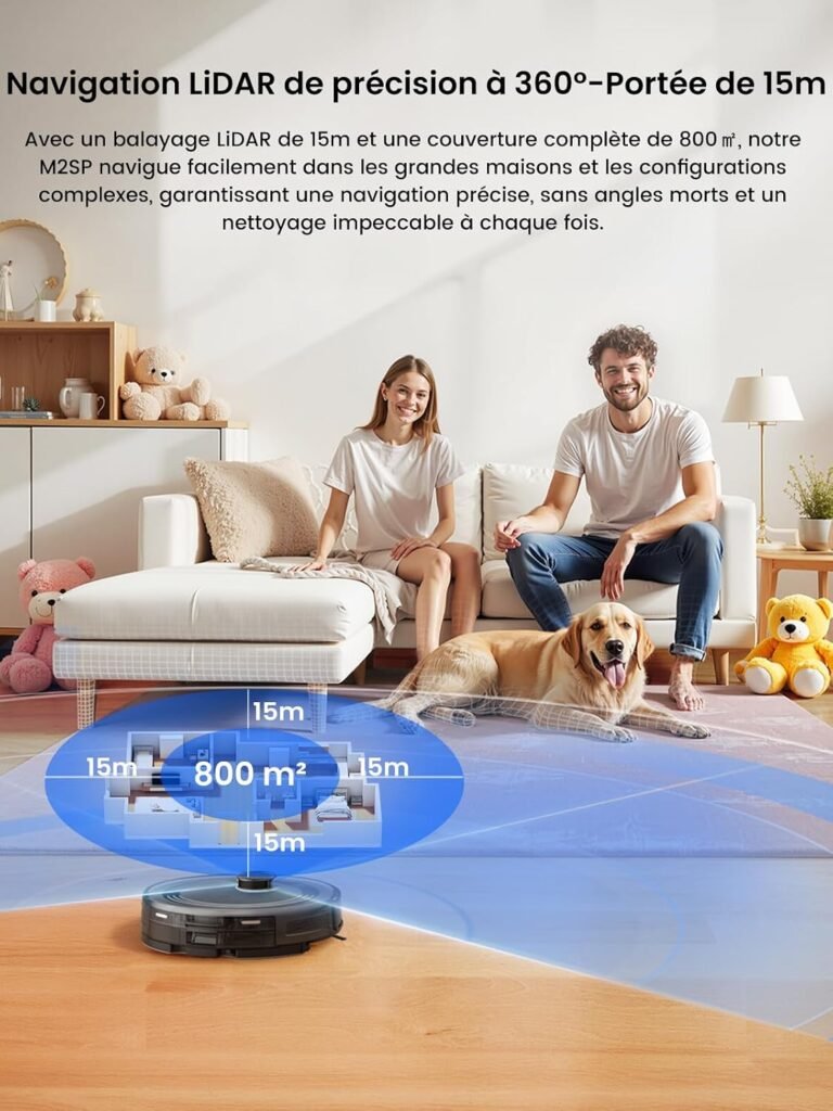 Lefant M3 Max : Infographie de la navigation LiDAR 360° dans un salon (photo fabricant)