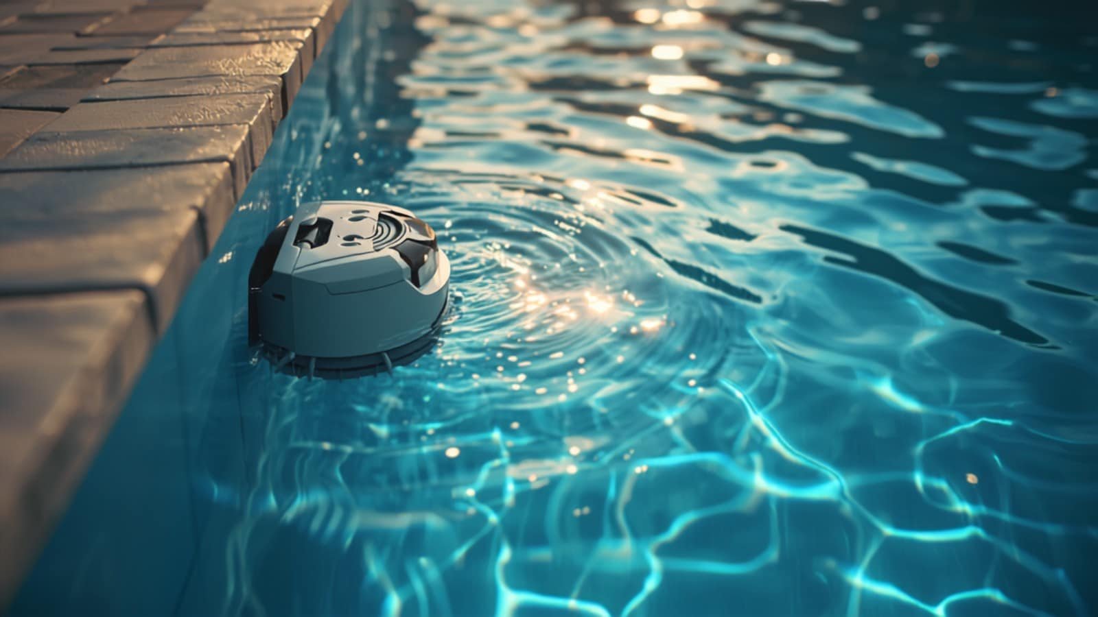Gros plan sur la ligne d'eau d'un liner de piscine bleu clair (illustration)