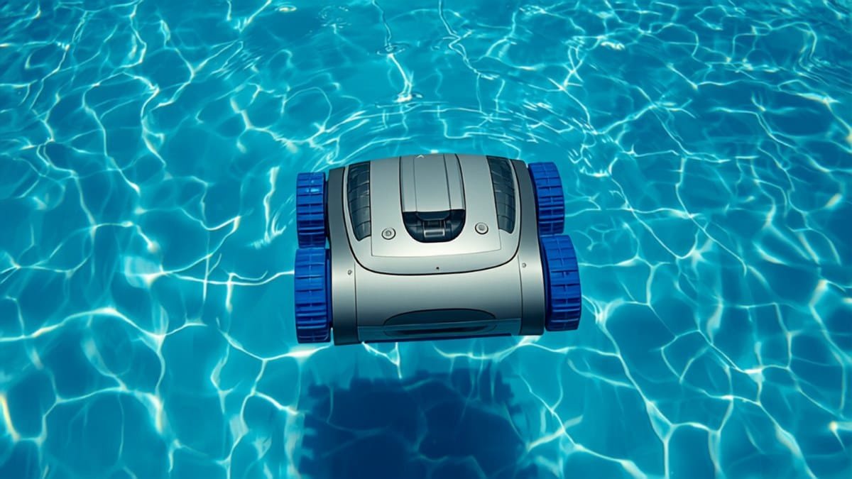 Robot de piscine sous l'eau turquoise