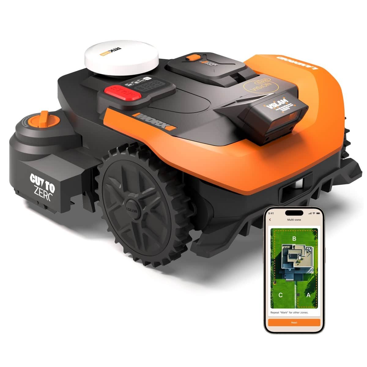 Robot tondeuse Worx Vision Cloud WR318E, vue 1 (photo fabricant)