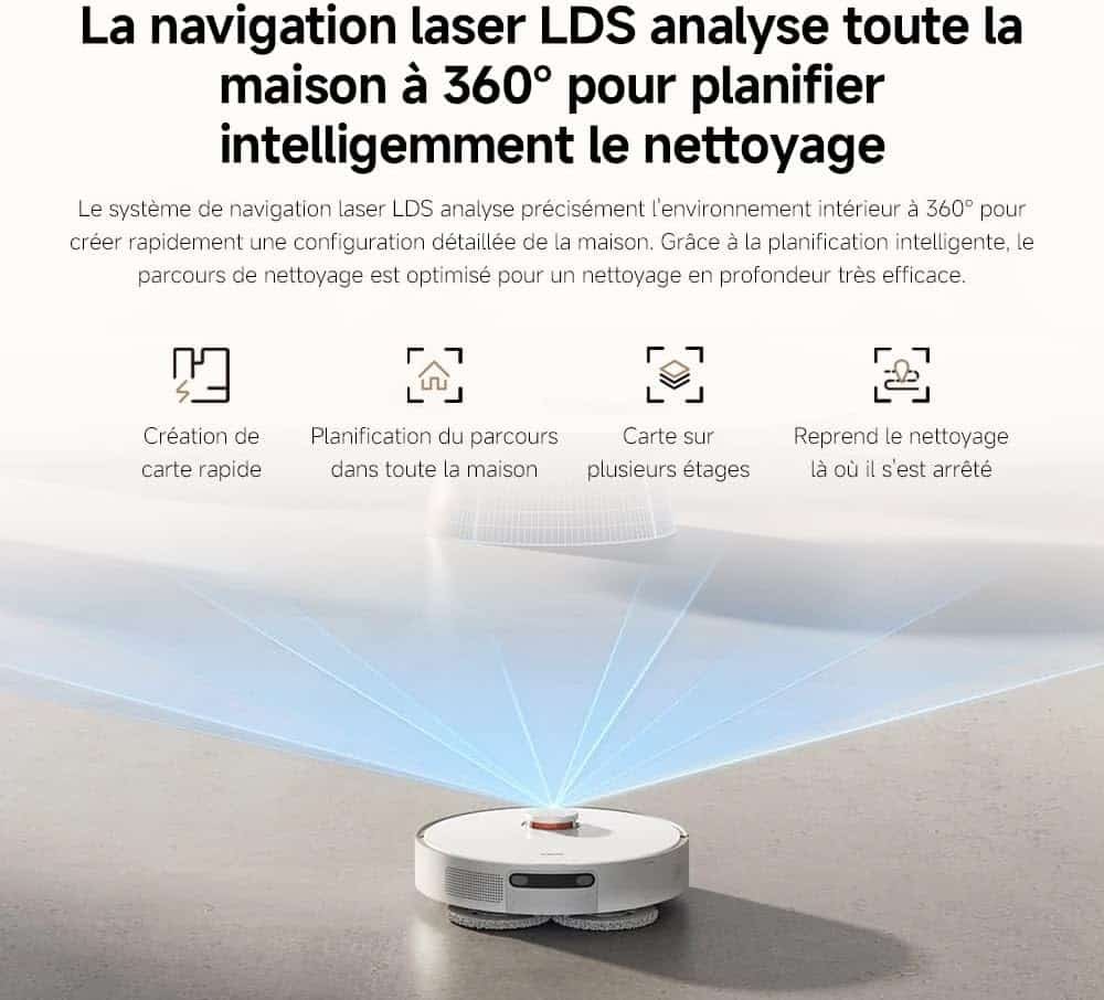 Xiaomi X20+ : Navigation laser LDS balayant la pièce à 360° (photo fabricant)