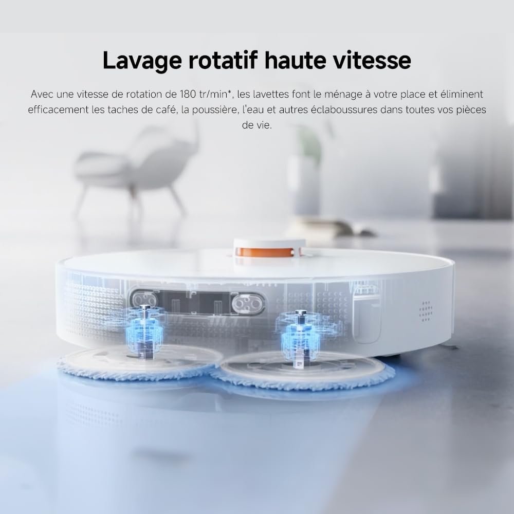 Xiaomi X20+ : Serpillières rotatives haute vitesse en vue transparente (photo fabricant)