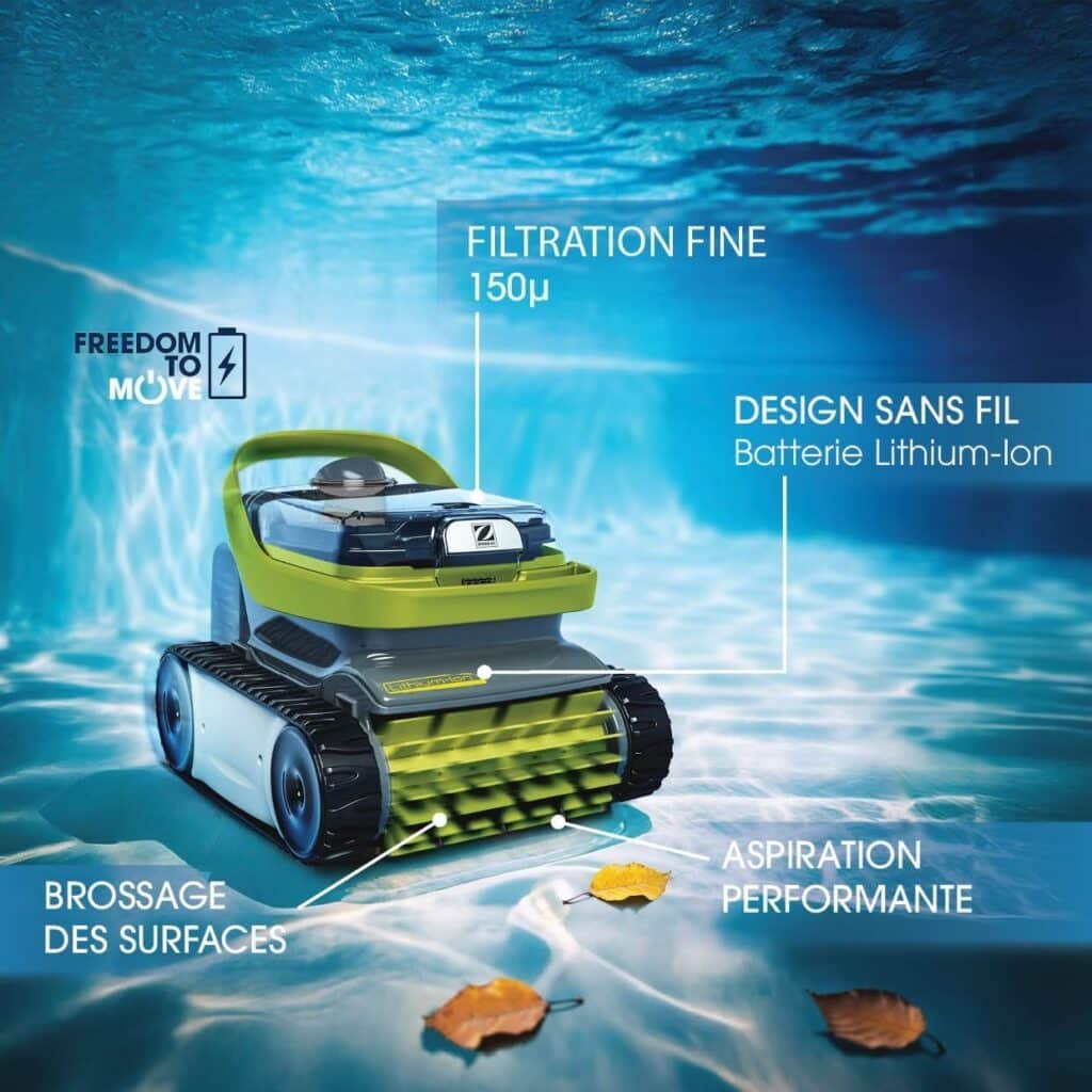 Zodiac Pixel 3220 : Robot Pixel au fond de la piscine : filtration 150 µ et brossage (photo fabricant)