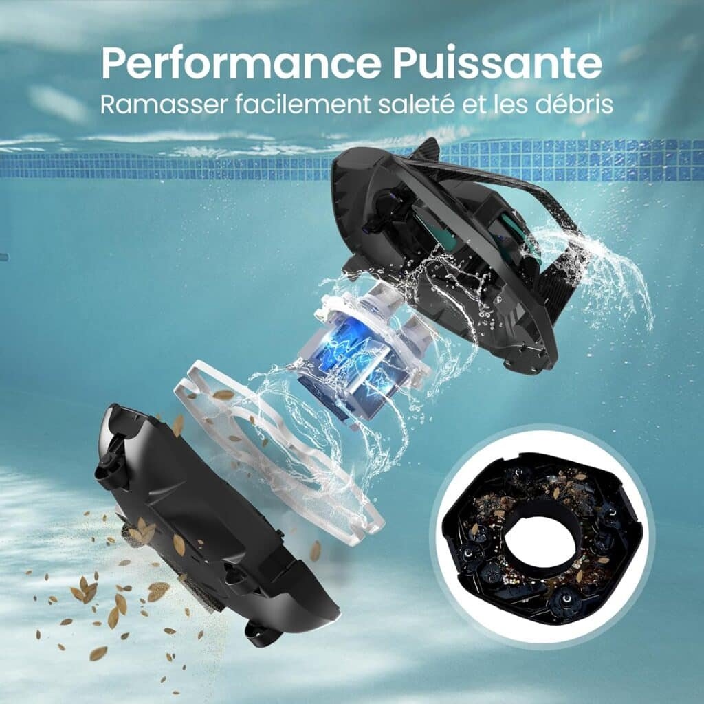 Aiper Seagull SE : Vue éclatée du robot et de son panier filtrant (photo fabricant)