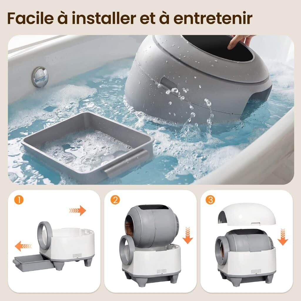 Devoko 90L : démontage et lavage du bac en trois étapes (photo fabricant)